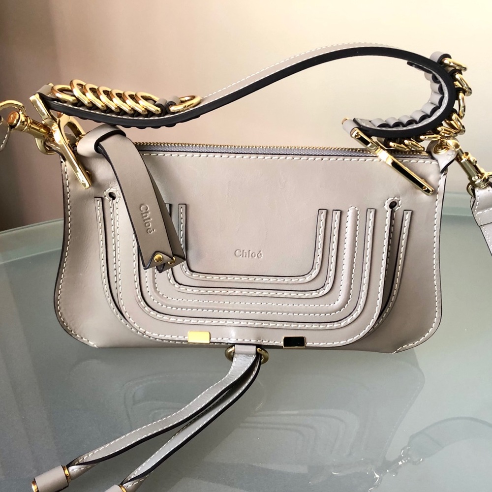 Chloe Small Marcie Leather Saddle Bag - Motty Gray